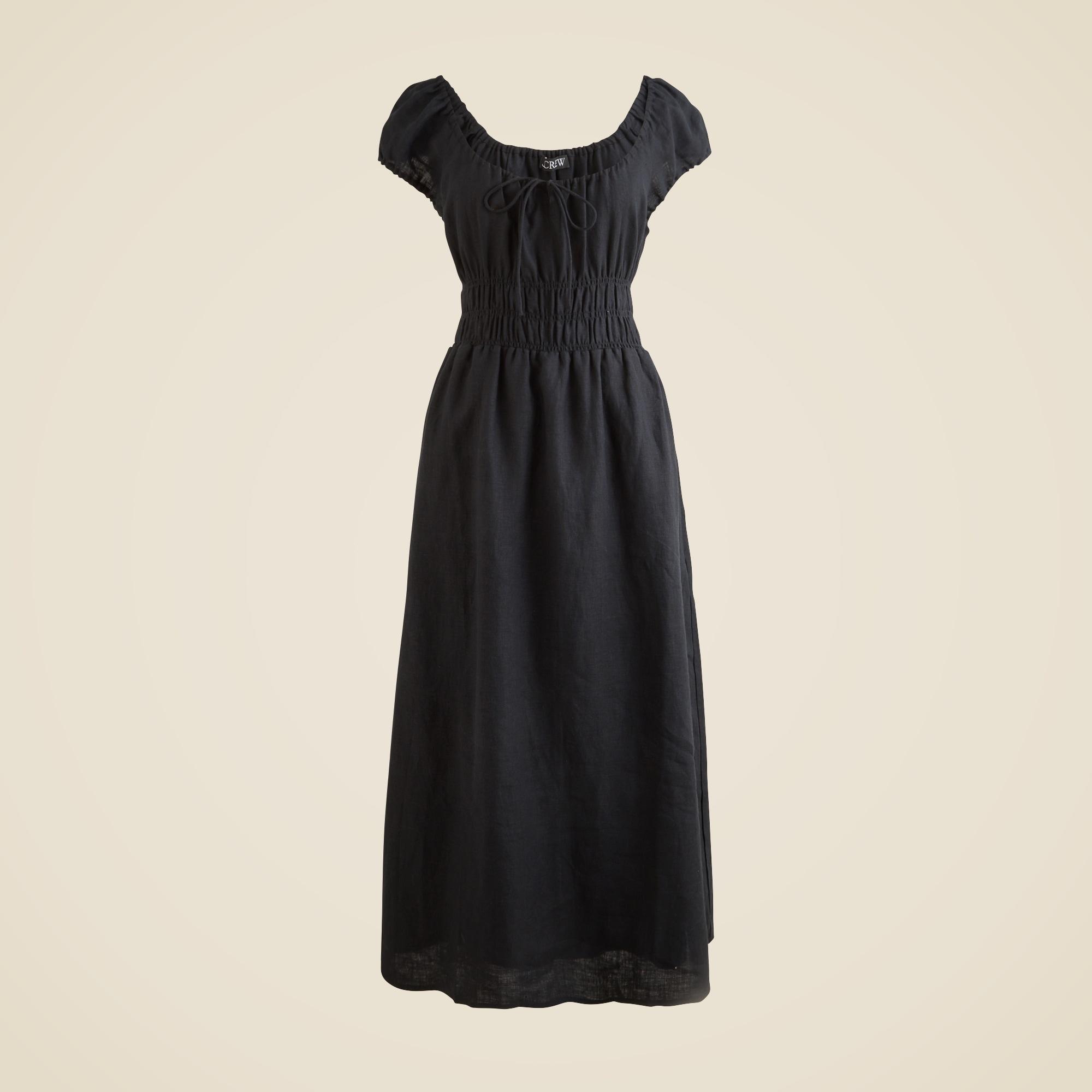 Cap-sleeve midi dress in linen Product Image