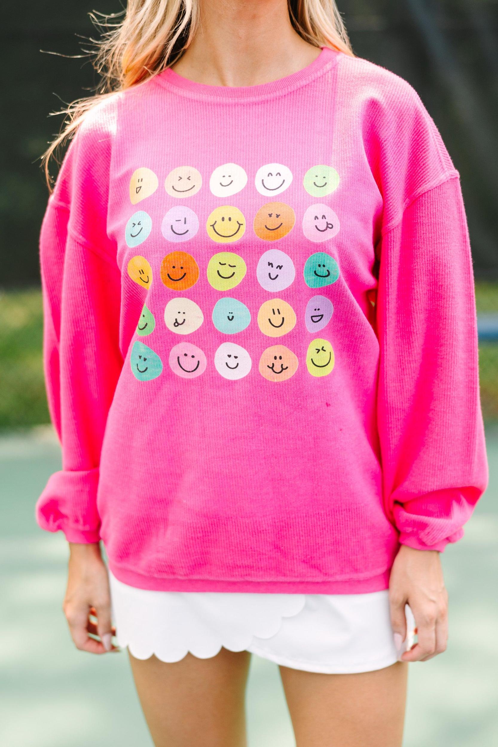 Smile Today Fuchsia Pink Graphic Corded Sweatshirt Female Product Image