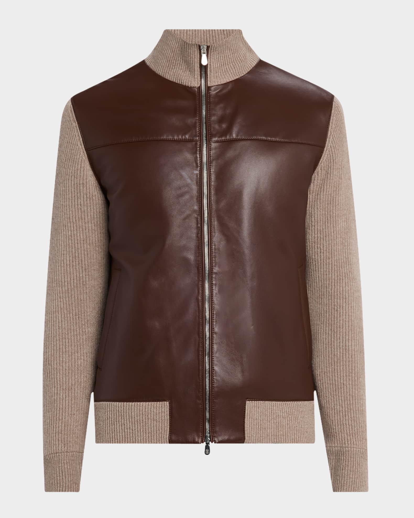 Men's Leather and Cashmere Knit Full-Zip Jacket Product Image
