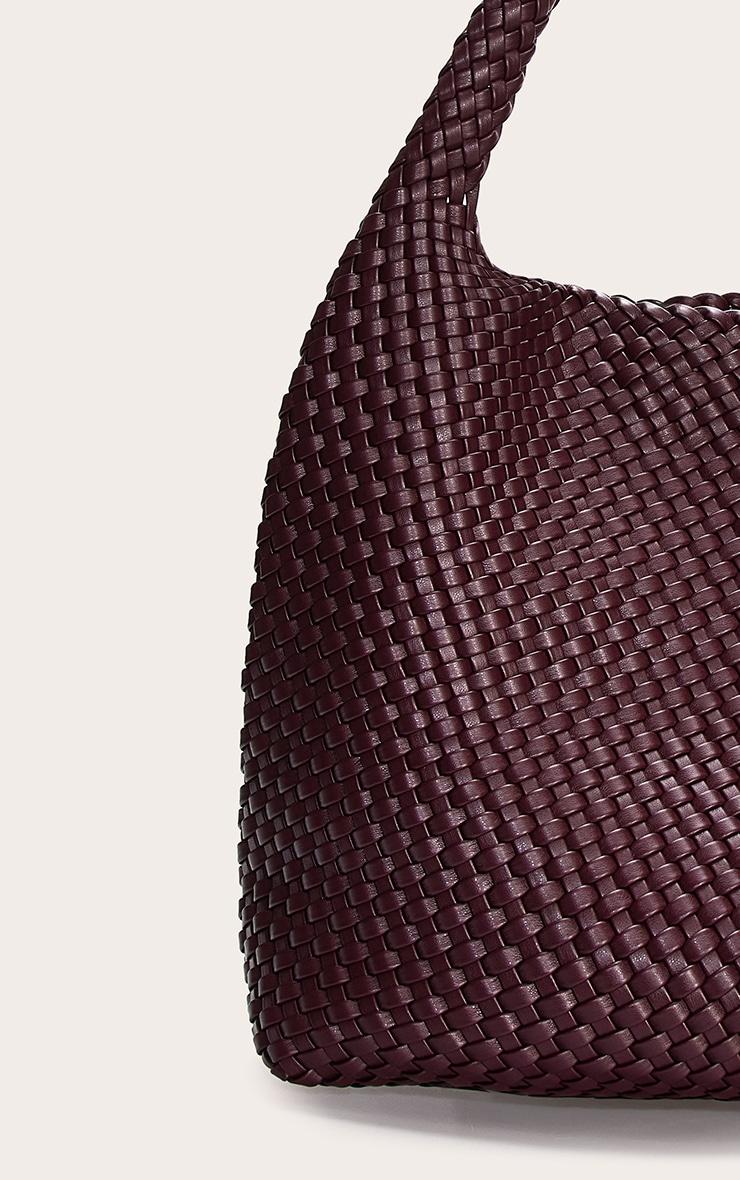 Premium Burgundy Pu Weave Shoulder Bag Product Image