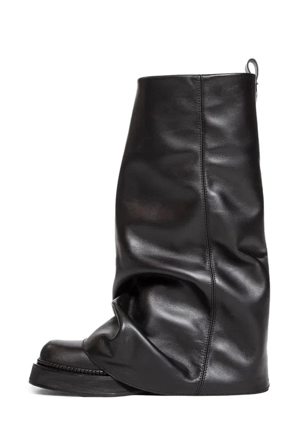 ATTICO Robin Black Boots With Square Toe And Logo Plaque On The Rear In Leather Woman Product Image