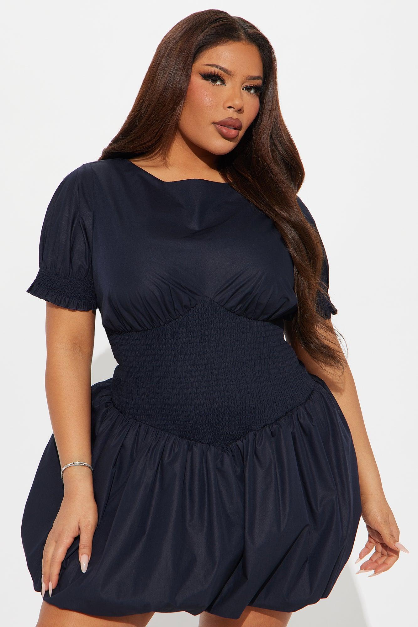 Perfect View Bubble Mini Dress - Navy Product Image