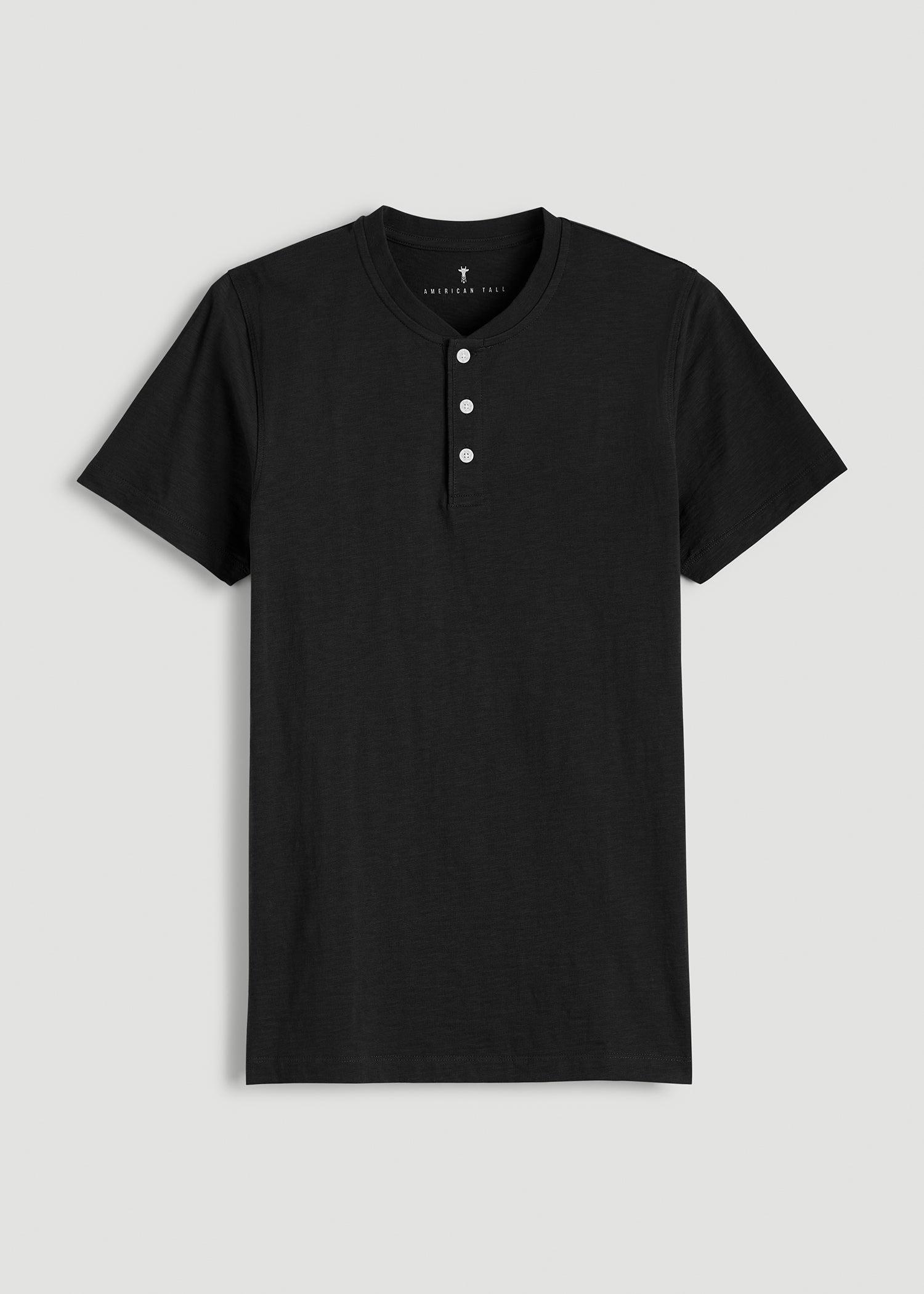 Sunwashed Short Sleeve Slub Henley for Tall Men in Black Male Product Image
