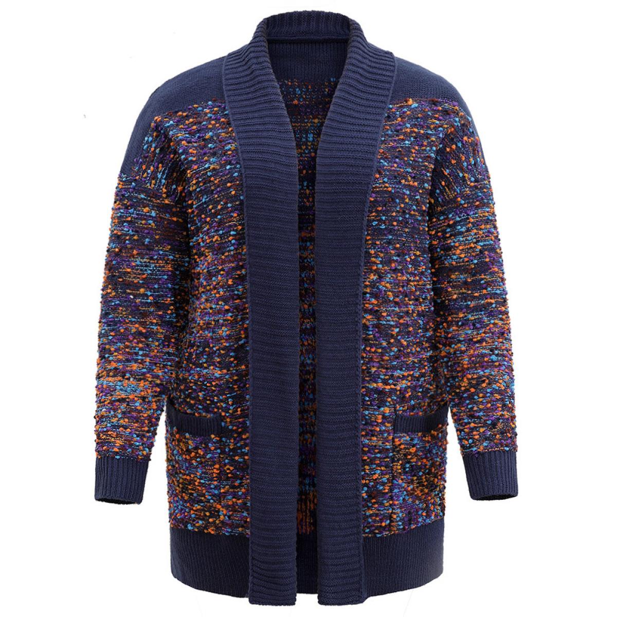 Plus Size Colour Heather Patchwork Loose Cardigan Multicolor Women Casual Loose Long Sleeve Dailywear Cardigans BloomChic 22-24/3X Product Image