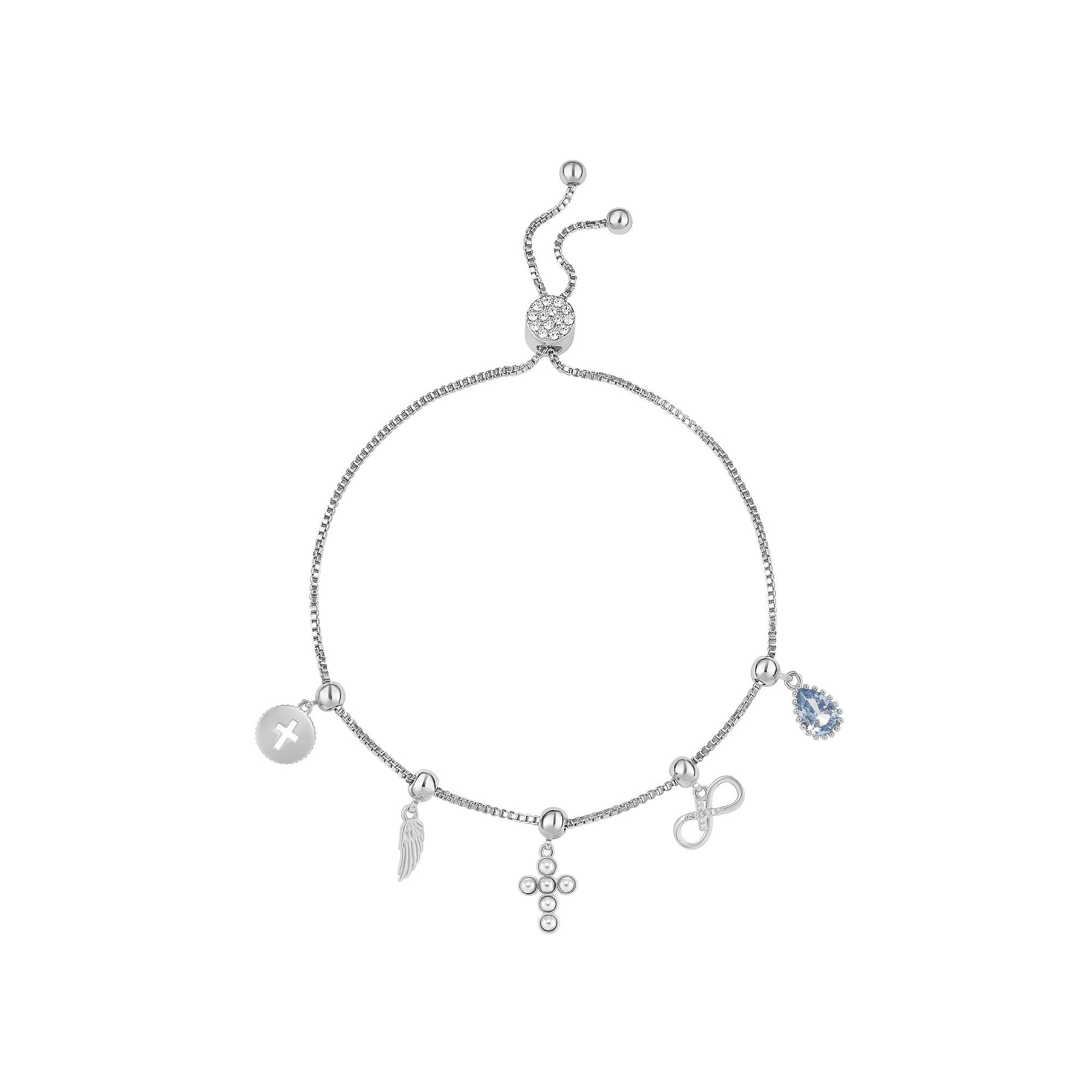 Brilliance Fine Silver Plated Cubic Zirconia Adjustable Charm Bracelet, Women's, Silver Tone Aqua Product Image