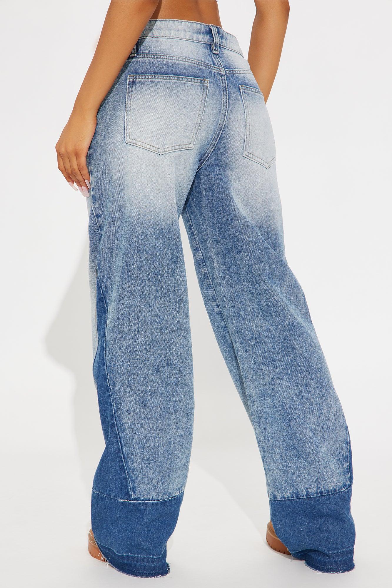 Left Bank Two Tone Wide Leg Jeans - Medium Wash Product Image