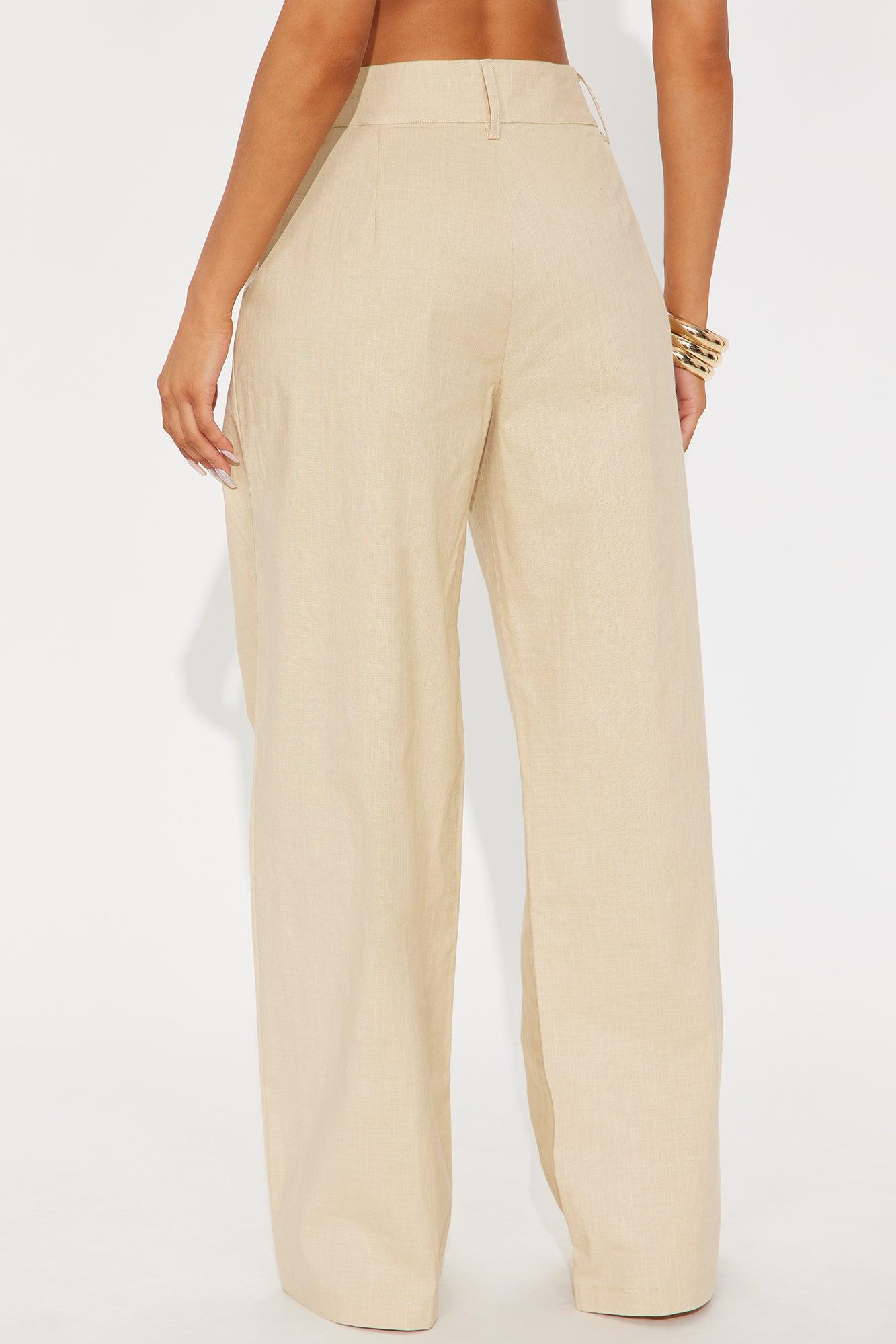 Peyton Wide Leg Double Belted Linen Pant - Khaki Product Image