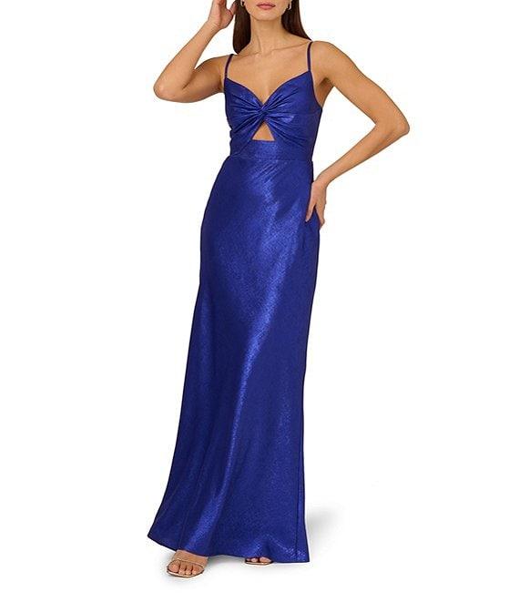 Adrianna by Adrianna Papell Foiled Chiffon V-Neck Sleeveless Front Twist Cutout Mermaid Dress Product Image