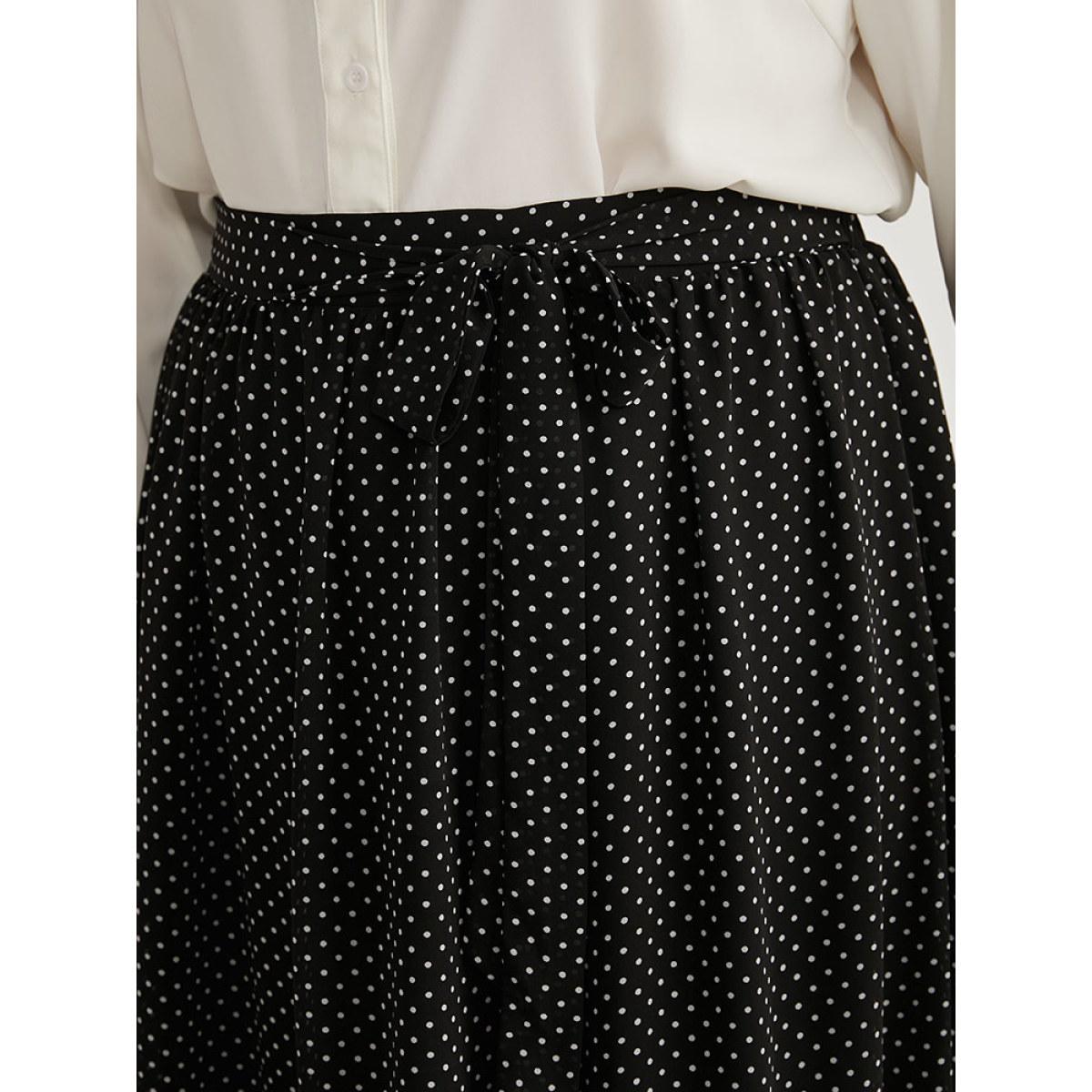 Plus Size Polka Dot Bowknot Ties Ruffles Skirt Women Black Office Lined No stretch Office Skirts BloomChic 26/4X Product Image