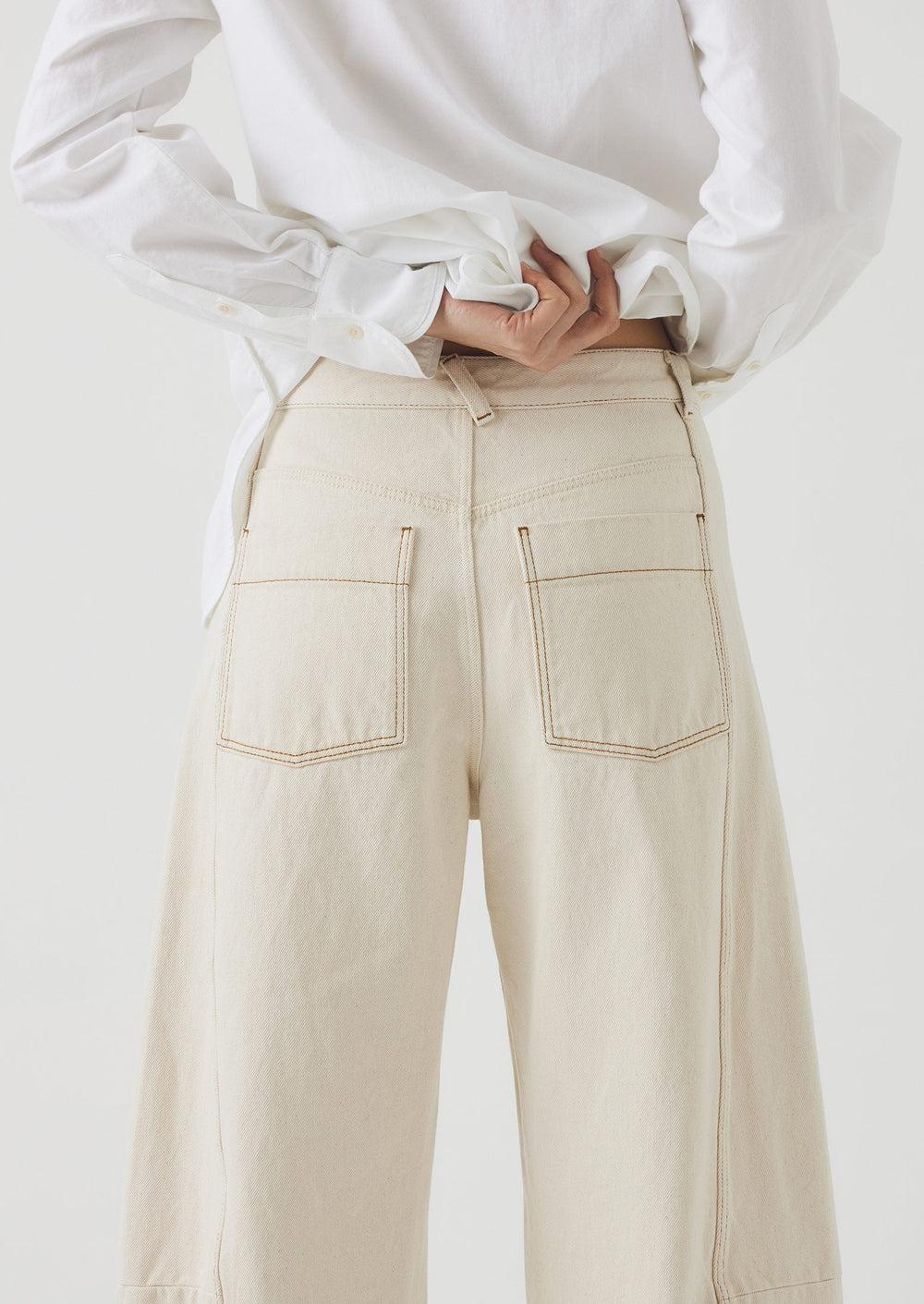 Sculptural Seamed Denim Pants | Ecru Product Image