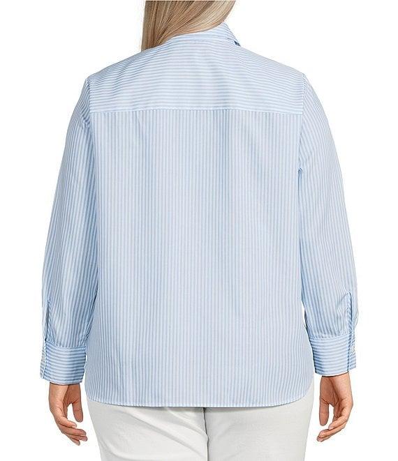 Foxcroft Plus Size Meghan Floral Stripe Point Collar Long Sleeve Button Front Shirt Product Image