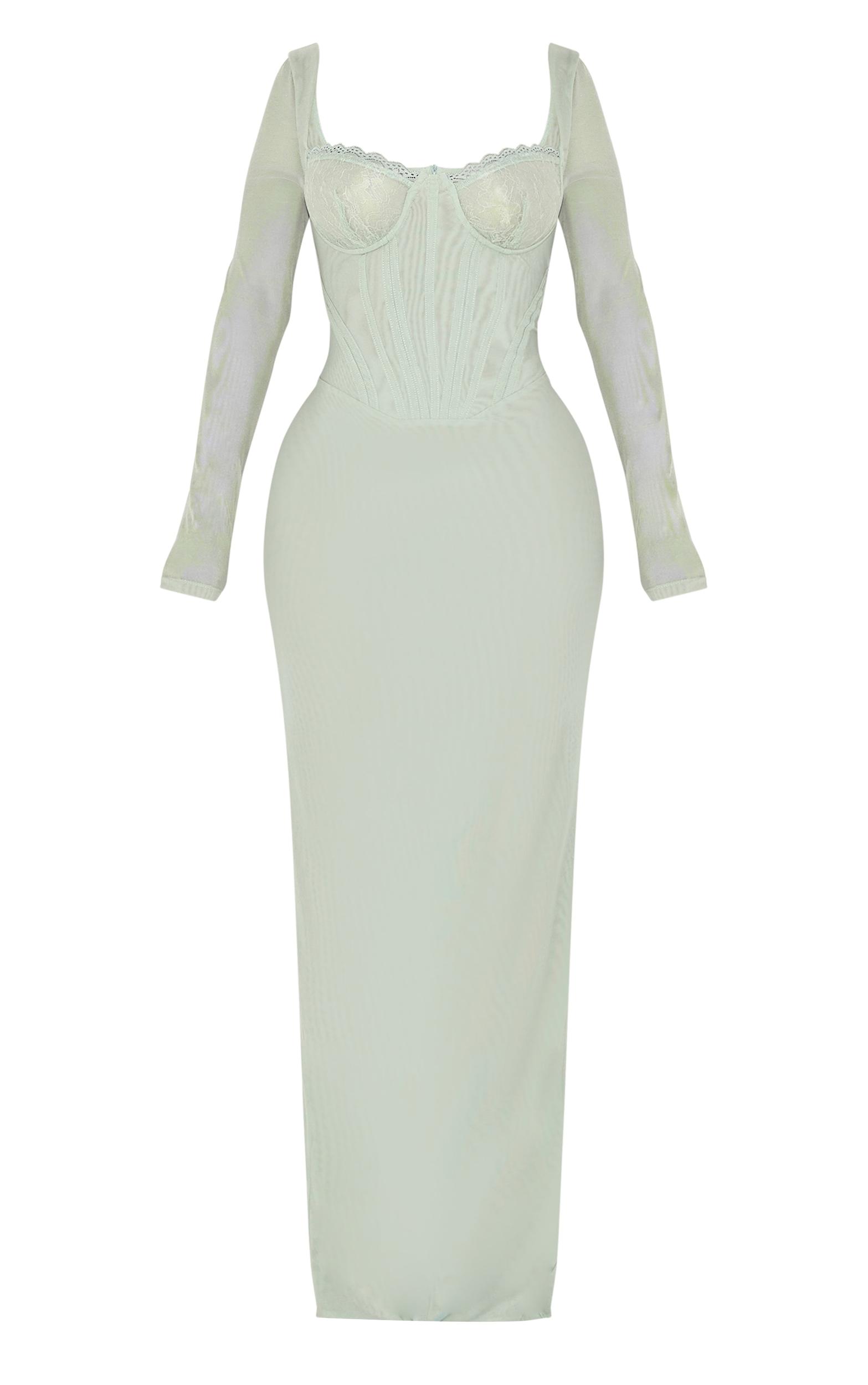 Shape Sage Mesh Lace Insert Corseted Maxi Dress Product Image