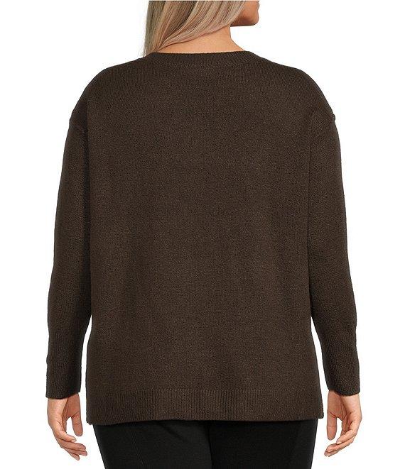 Vince Camuto Plus Size Crew Neck Long Sleeve Extended Shoulder Seamed Cozy Statement Sweater Product Image