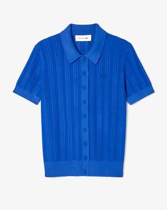 Ribbed Knit Polo Collar Sweater Product Image