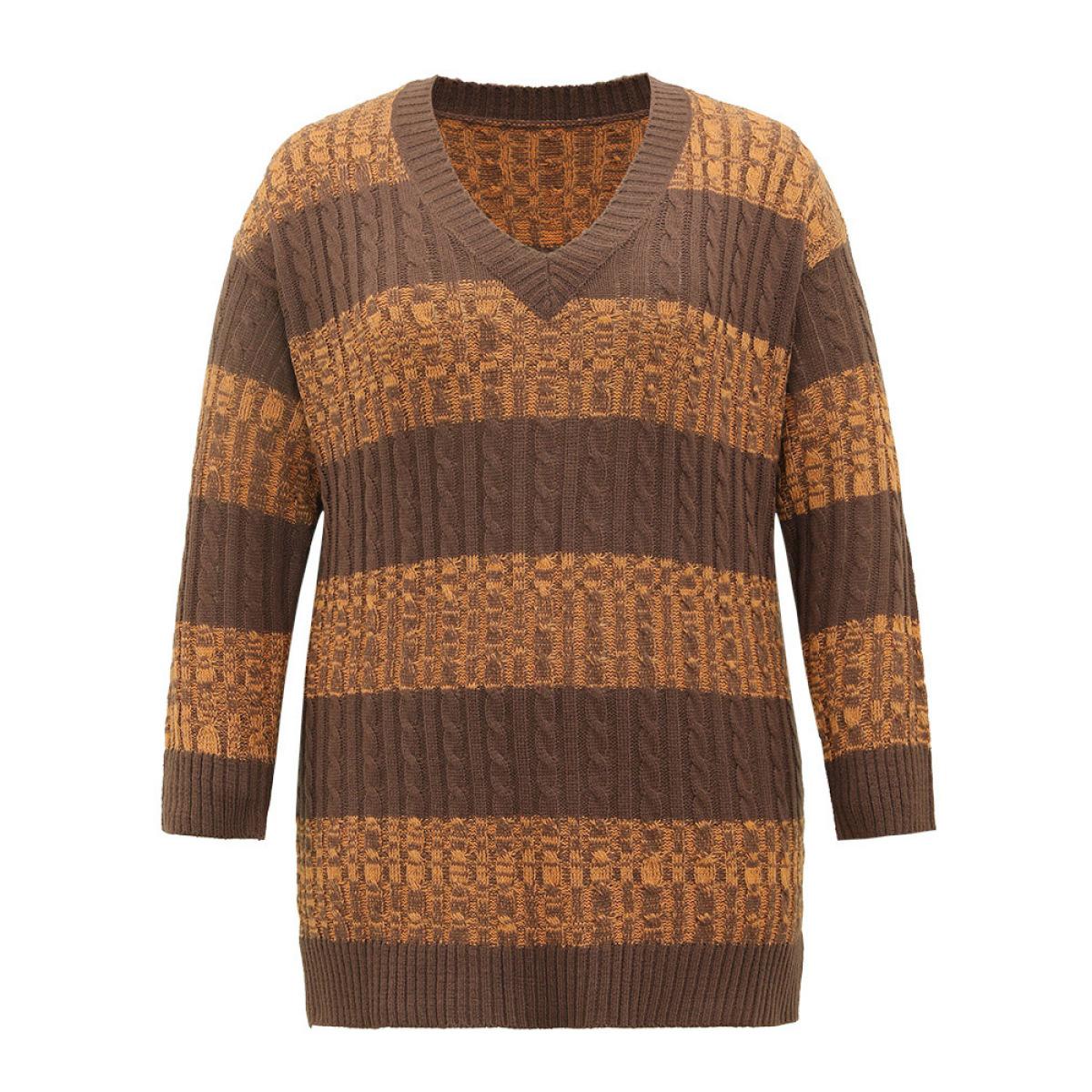 Plus Size Halloween Colorblock Plisse Split Side Pullover Bronze Women Casual Loose Long Sleeve V-neck Festival-Halloween Pullovers BloomChic 10/M Product Image