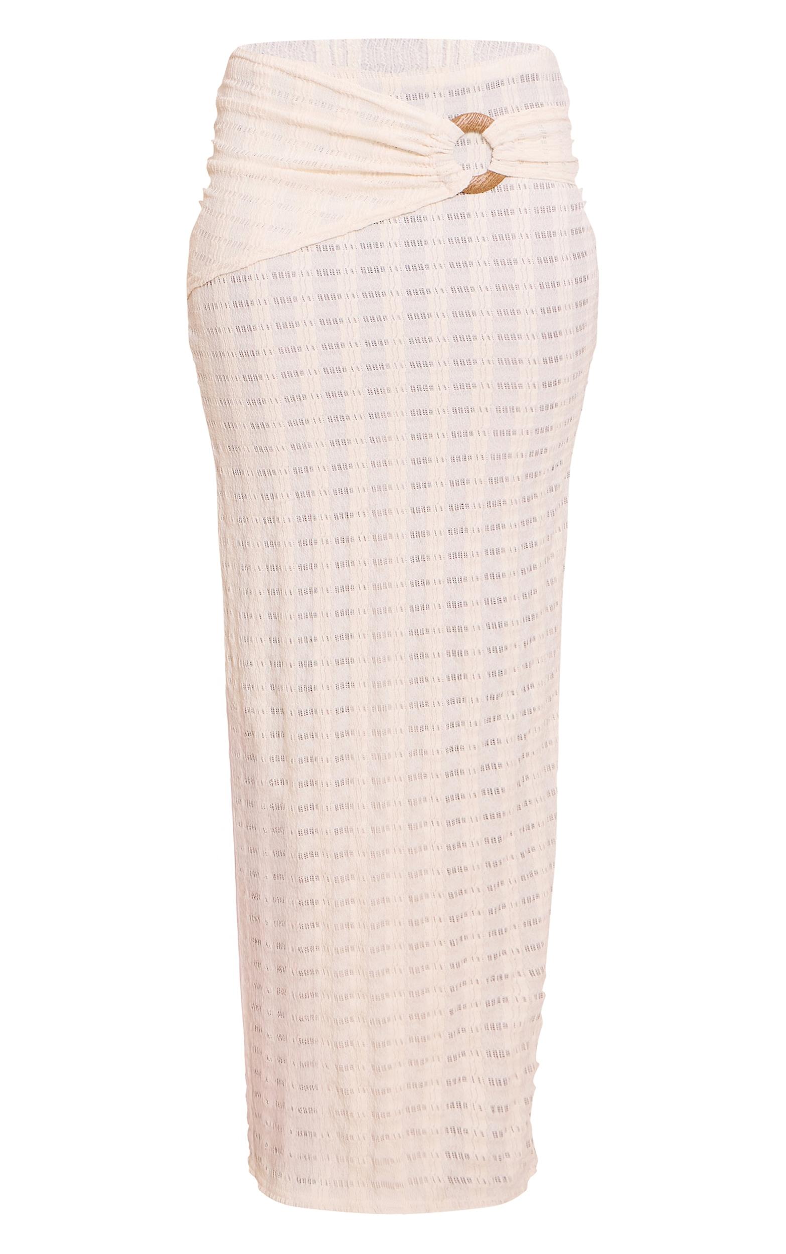  Cream Textured Wooden Trim Maxi Skirt Product Image