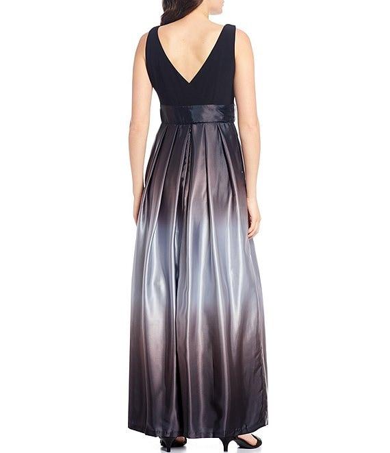 Ignite Evenings Petite Size Boat Neck Ombre Satin Bow Sleeveless Gown Product Image