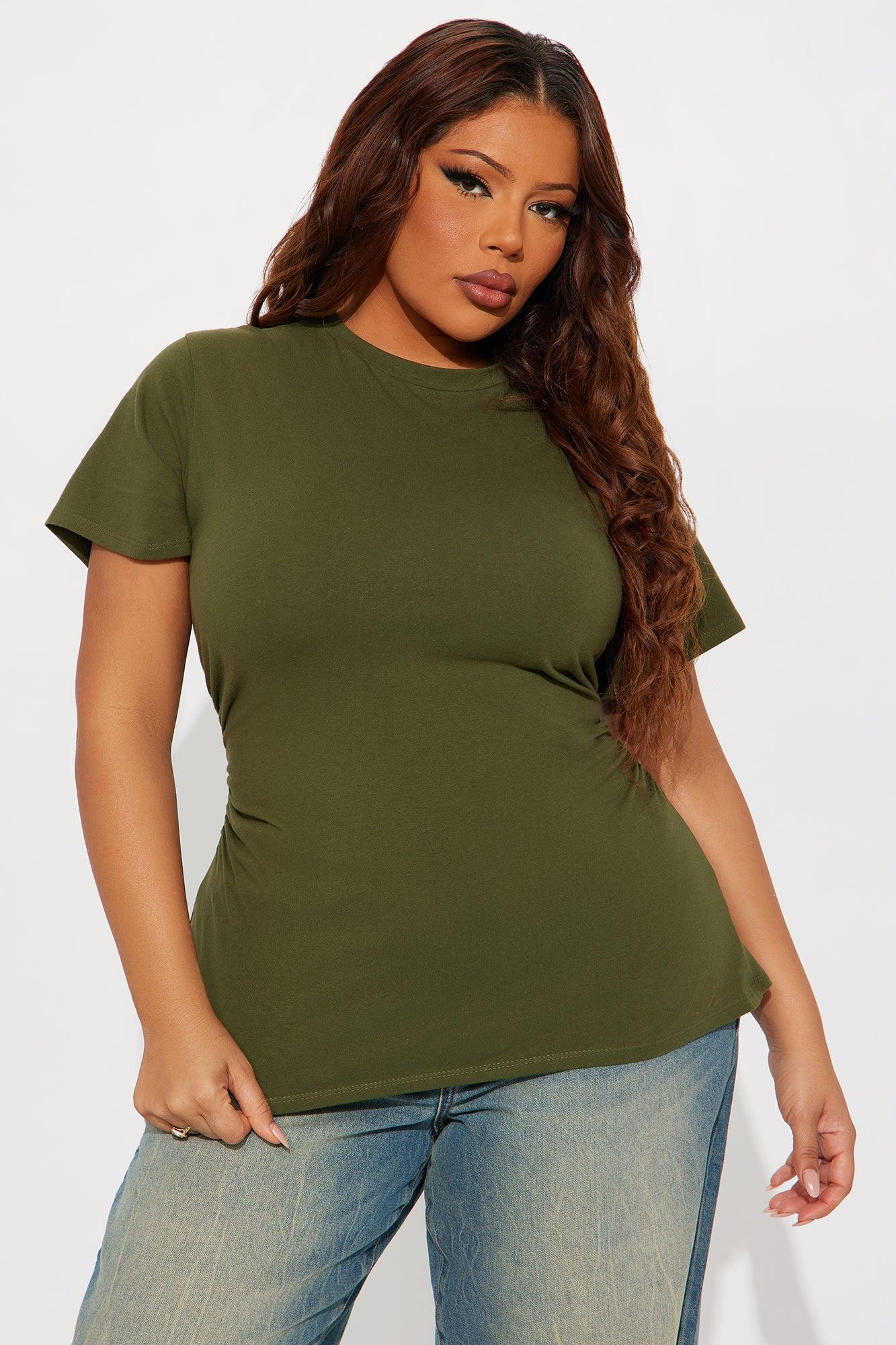 Simply Me Ruched Short Sleeve T-Shirt - Olive Female Product Image