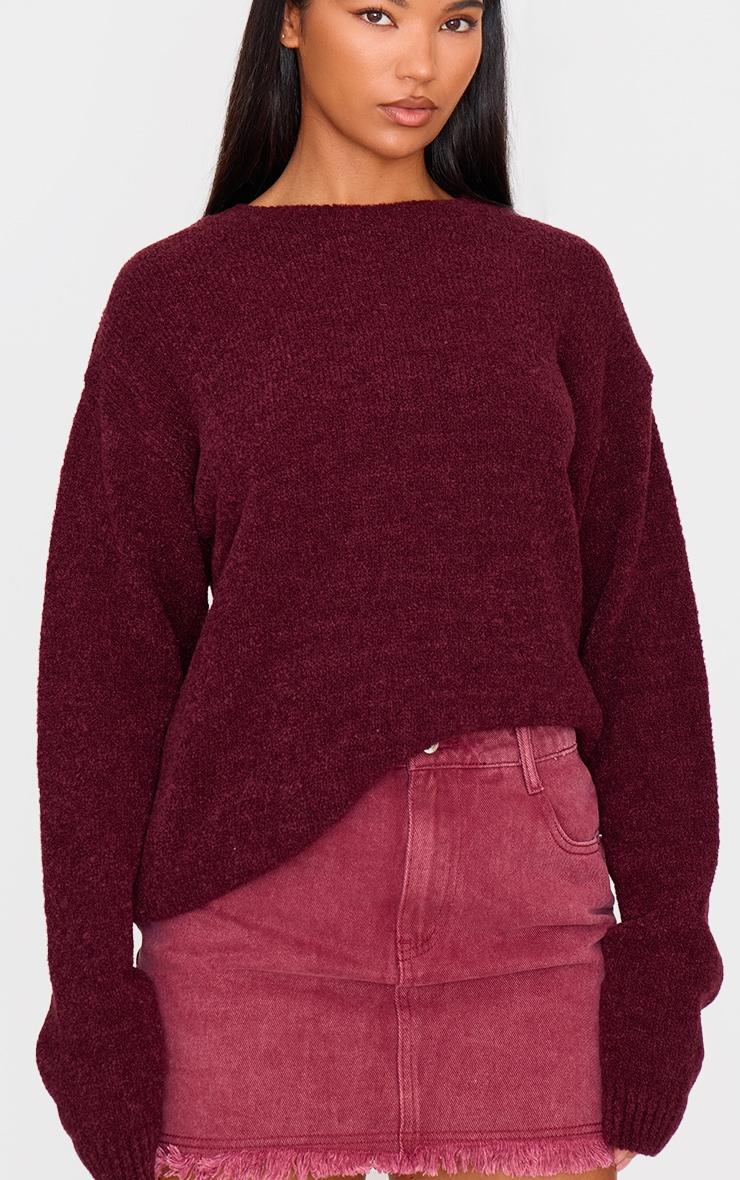 Washed Burgundy Raw Hem Denim Mini Skirt Product Image