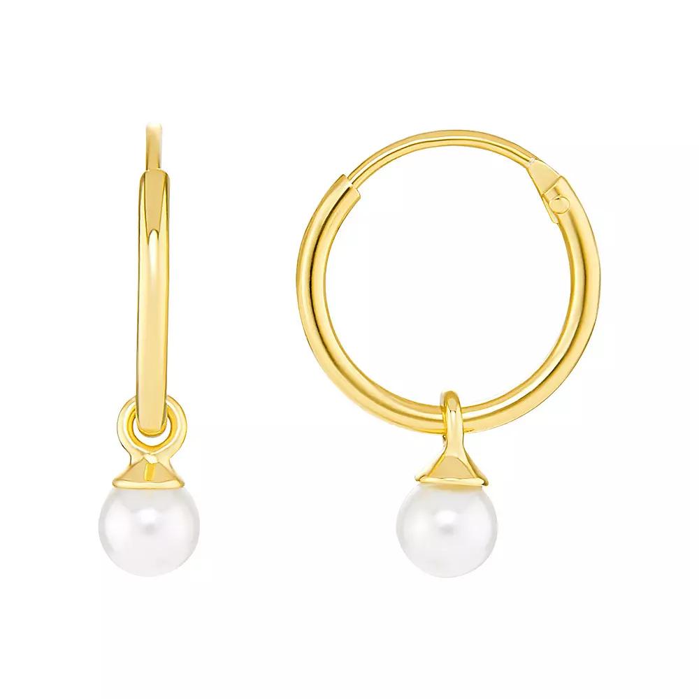 PRIMROSE 18k Gold Over Silver White Glass Pearl Drop Hoop Earrings, Women's, Yellow Gold Tone White Product Image