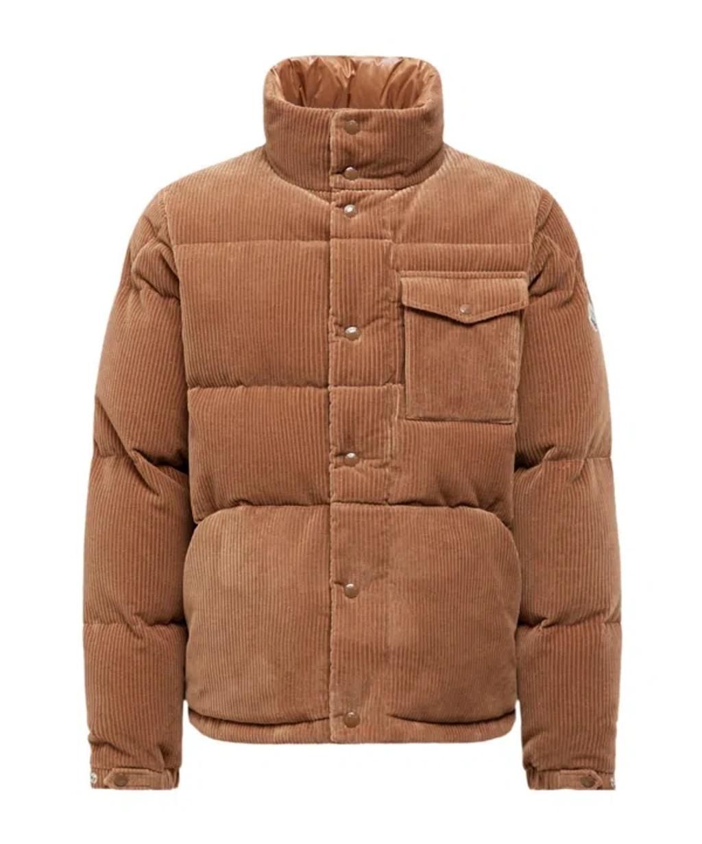 MONCLER Short Puffer Jacket Serrant In Ribbed Velvet In Brown Product Image