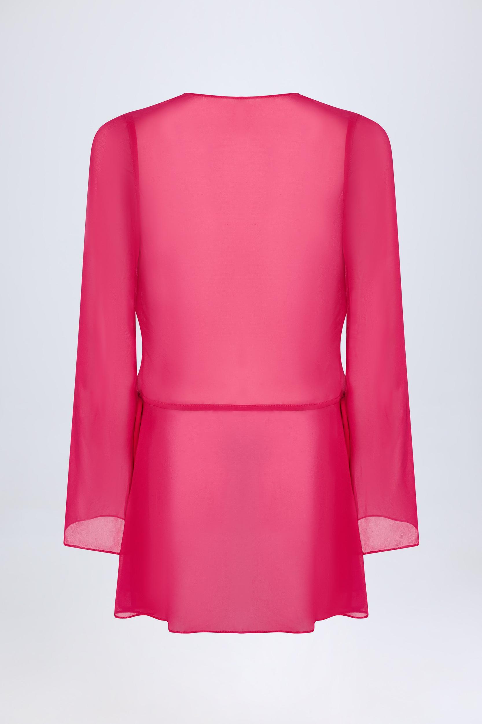 Cowl-Neck Mini Dress in Fuchsia Pink Product Image