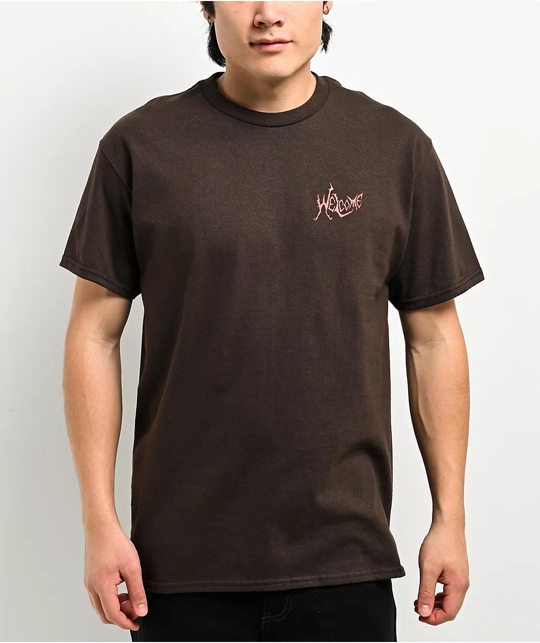 Welcome Twin Spine Chocolate Brown T-Shirt Product Image