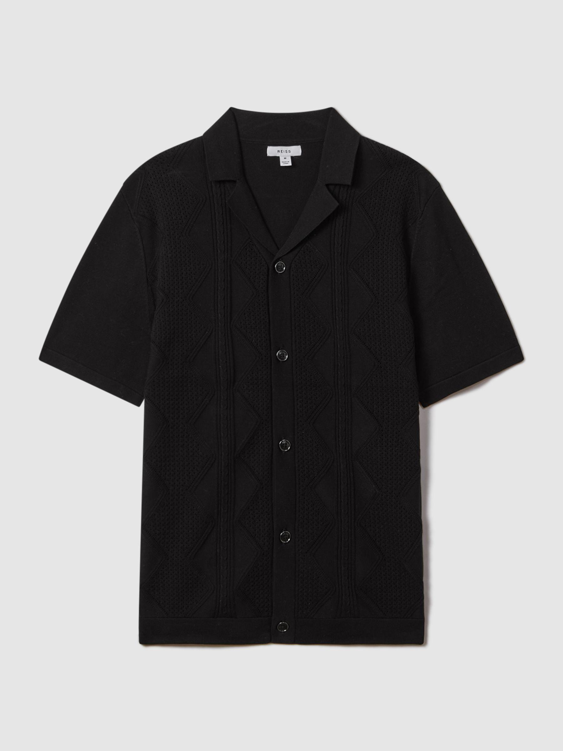 Cable Knit Cuban Collar Shirt in Black Product Image