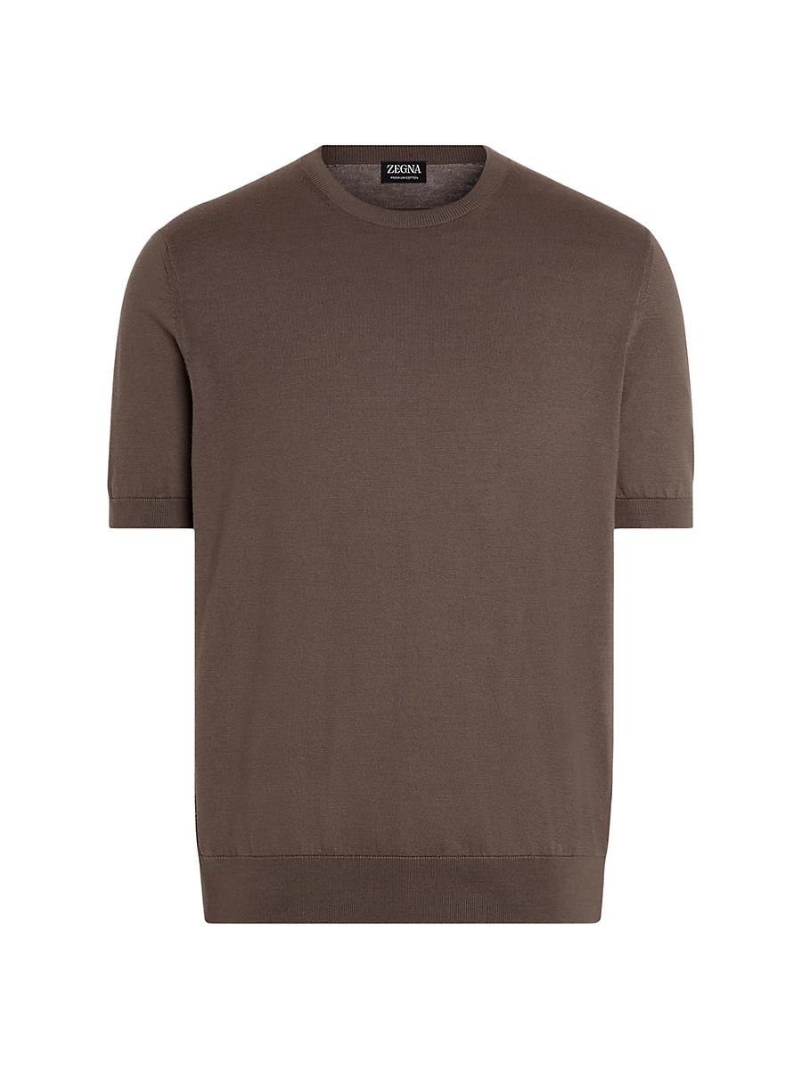 Mens Ribbed Crewneck Collar Premium Cotton T-Shirt Product Image