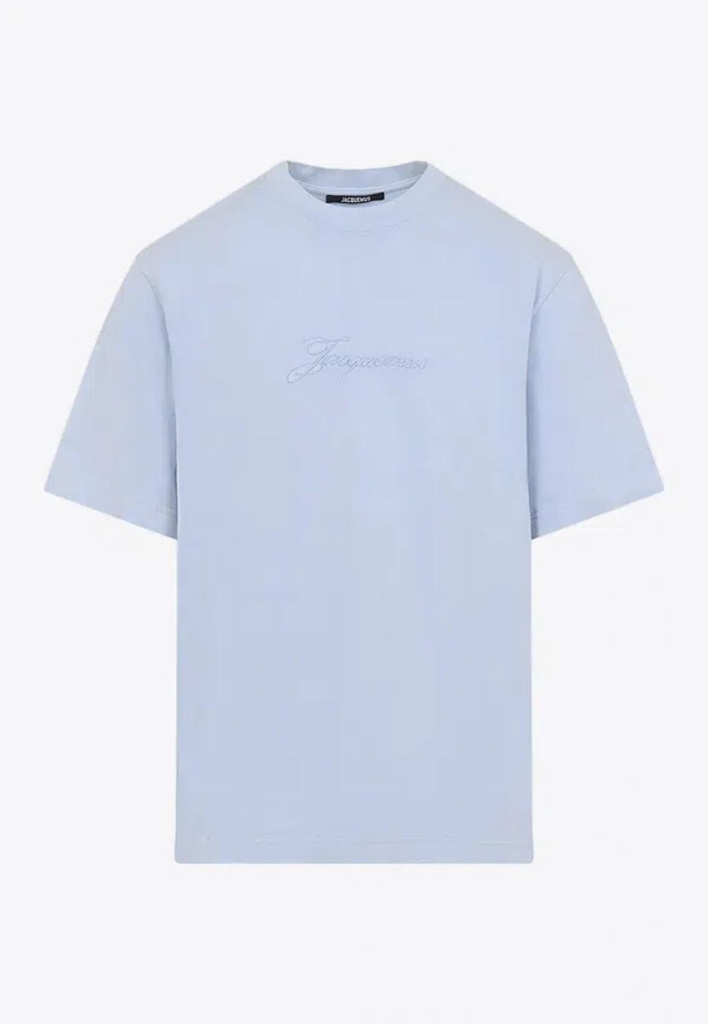 JACQUEMUS Mens Blue Pigmento Log-embroidered Cotton T-shirt Xl Product Image