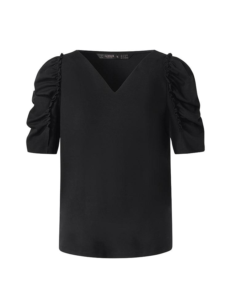 V-Neck Puff Sleeve Women Knit Top Product Image