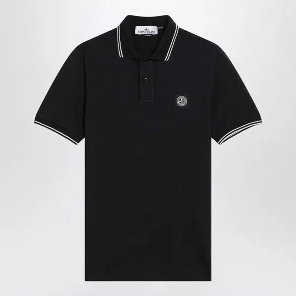 STONE ISLAND Mens Black Brand-patch Regular-fit Stretch-cotton Polo Shirt Xl Product Image