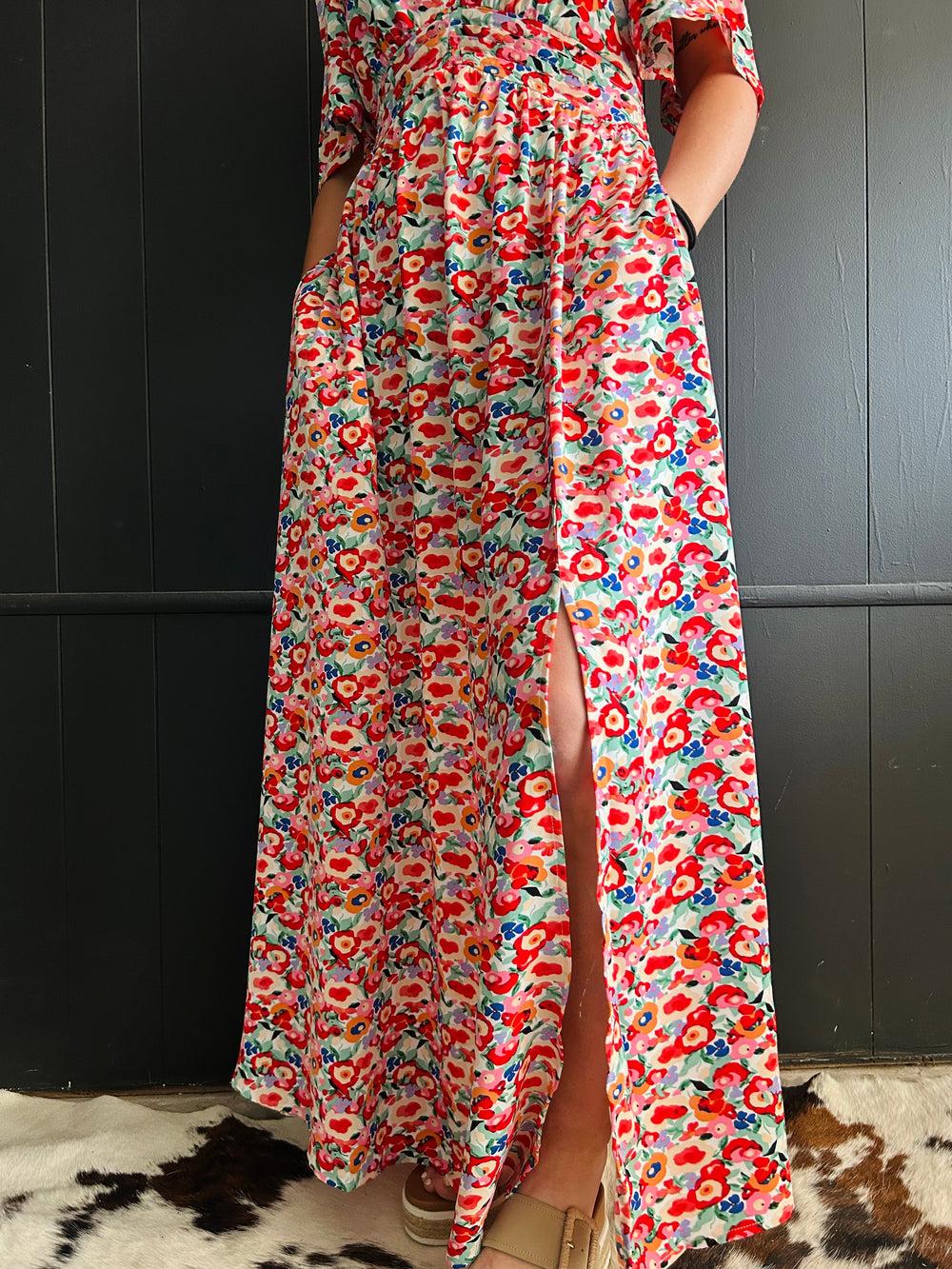 Floral Deep V- Neck Maxi Dress Product Image