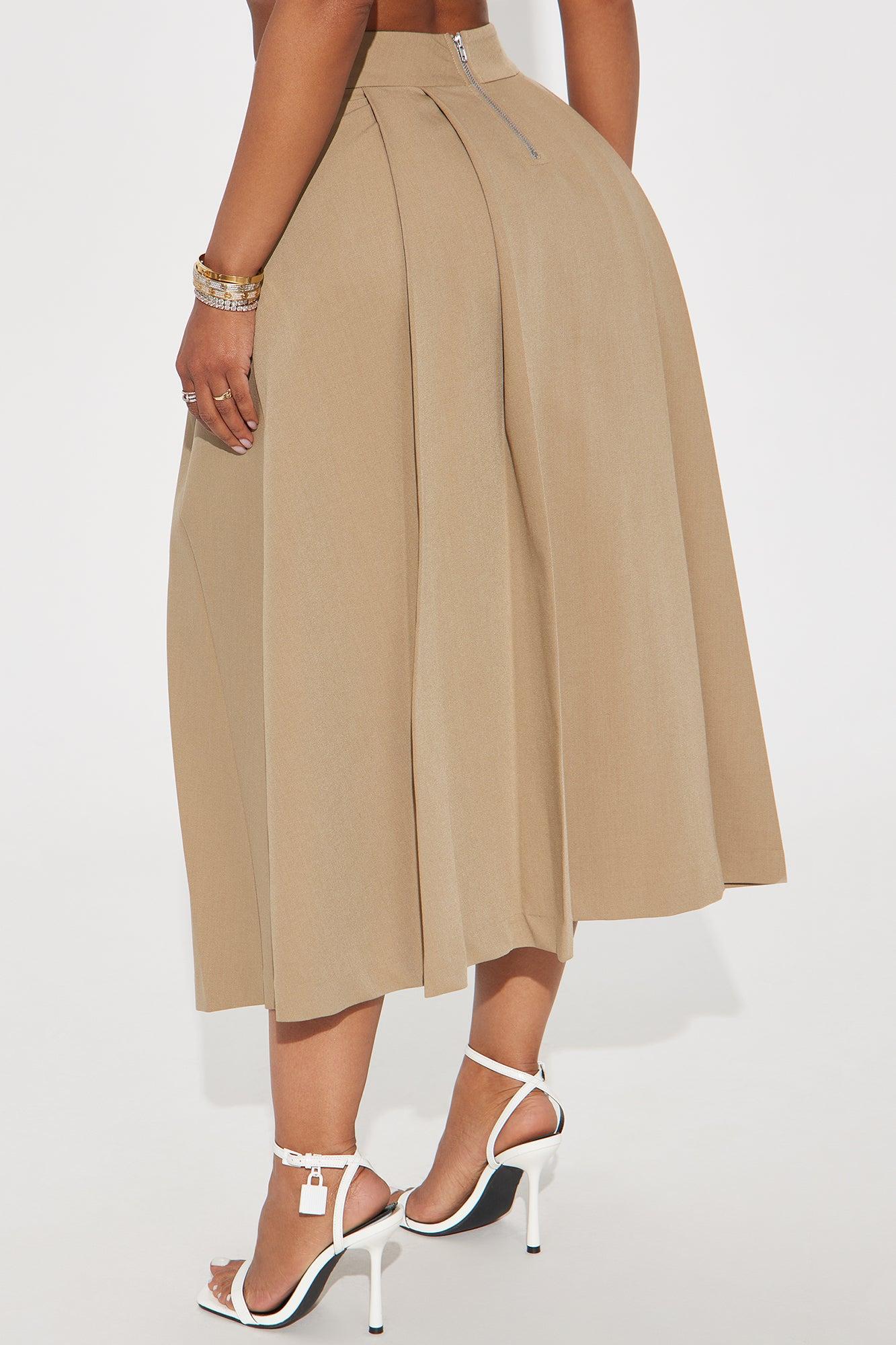 What A Pleasure Pleated Midi Skirt - Taupe Product Image