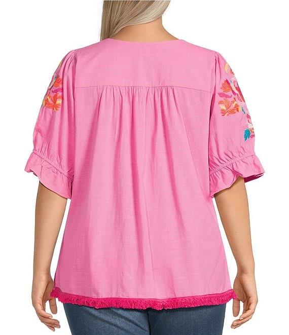 Calessa Plus Size Embroidered Square Neck Short Sleeve Top Product Image