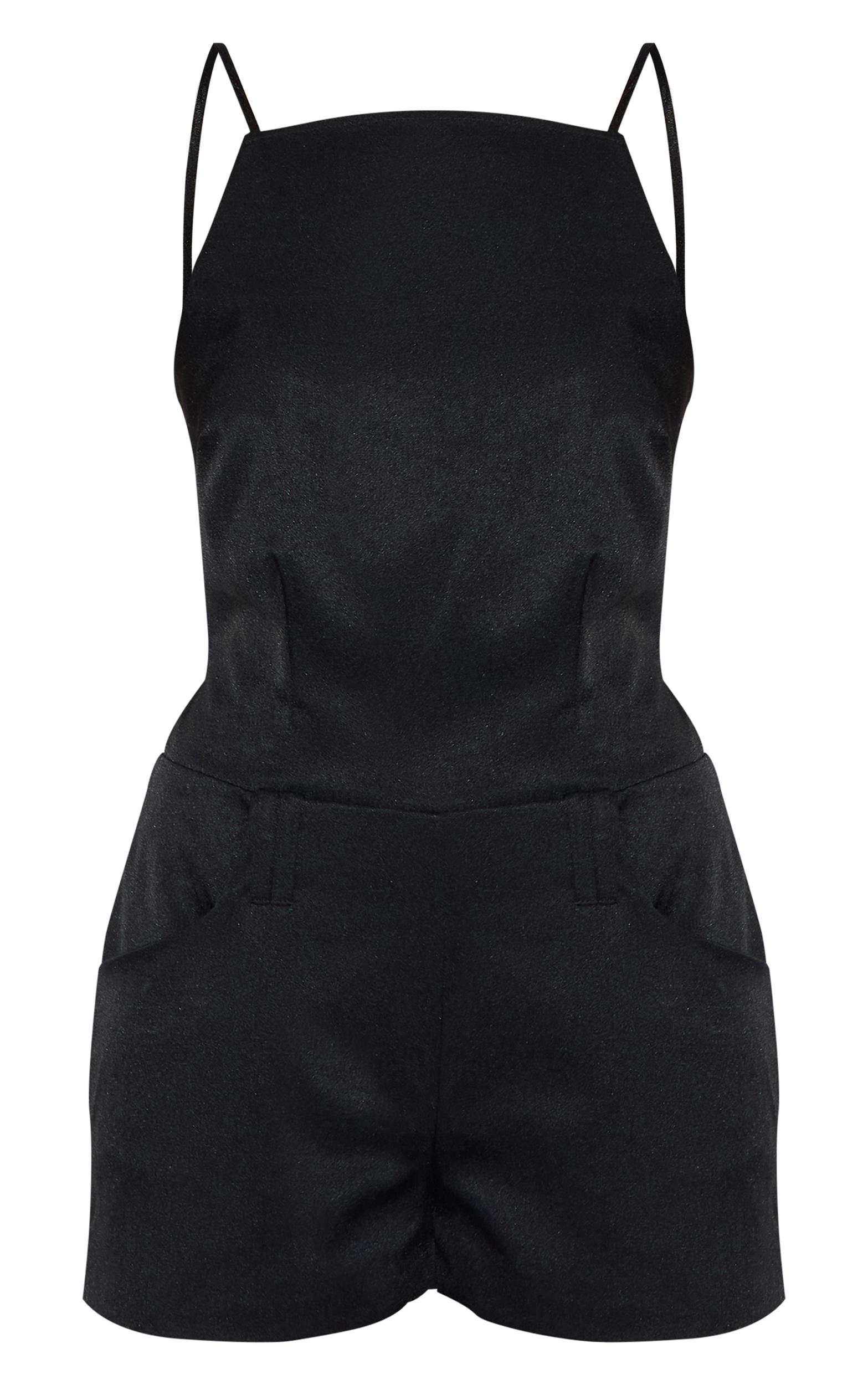  Black Tailored Backless Boat Neck Romper Product Image