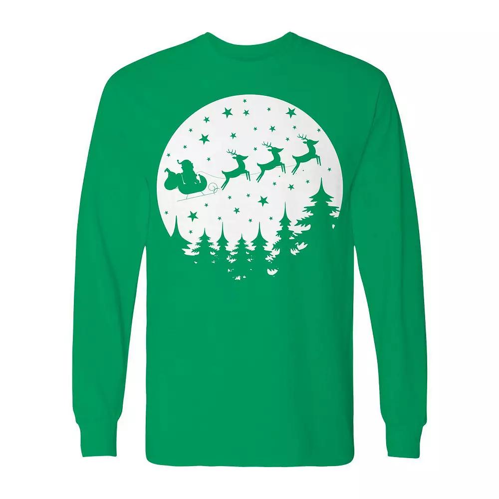Men's Vector Christmas Moon Long Sleeve Graphic Tee,  Product Image