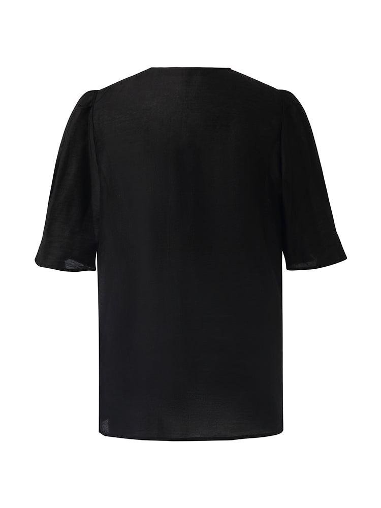 Tencel Patchwork Lapel Women Shirt Product Image