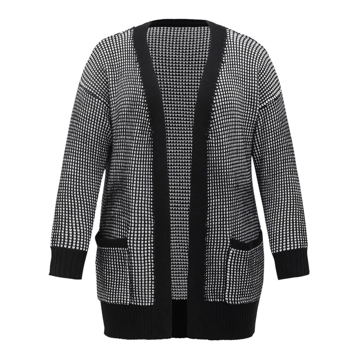 Plus Size Polka Dot Patched Pocket Drop Shoulder Cardigan Black Women Basics Loose Long Sleeve Dailywear Cardigans BloomChic 30/6X Product Image