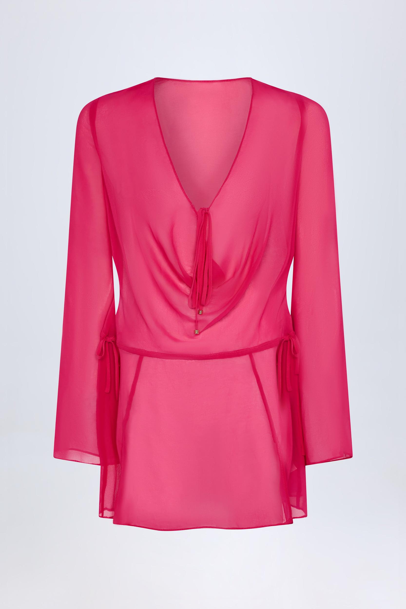 Cowl-Neck Mini Dress in Fuchsia Pink Product Image