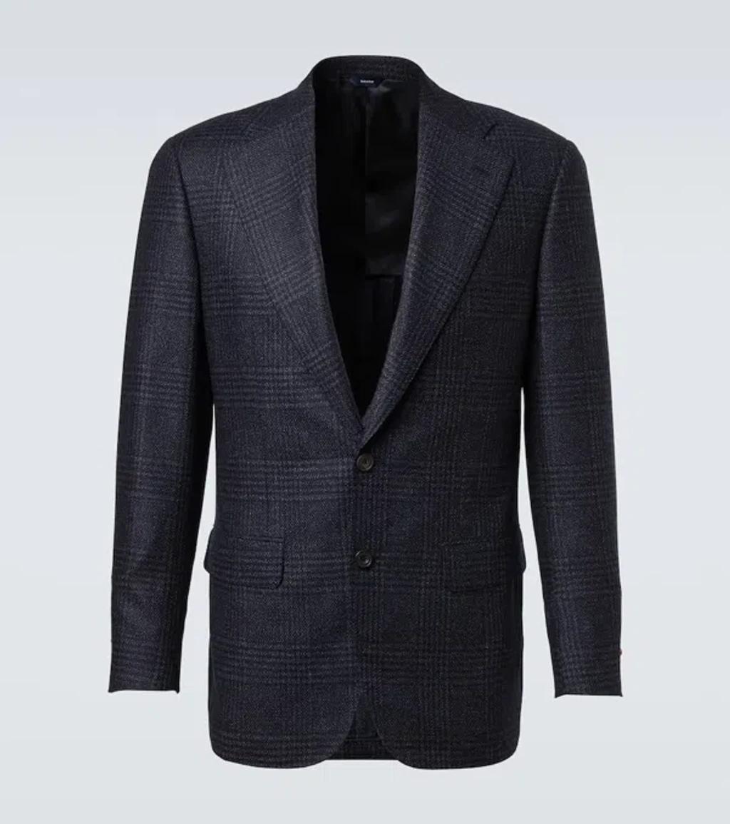 THOM SWEENEY Checked Wool And Silk Blazer In Blue Product Image