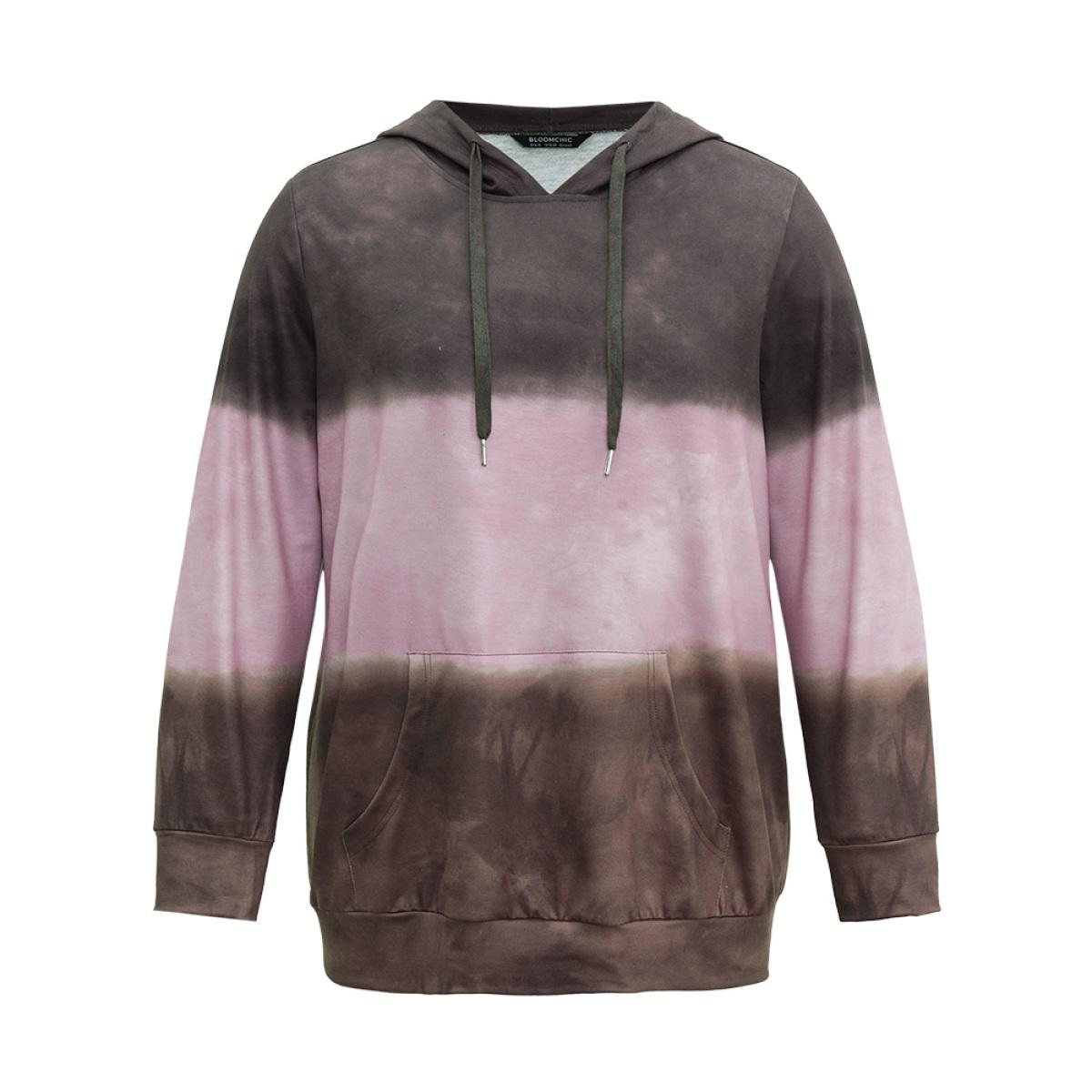 Plus Size Tie Dye Contrast Kangaroo Pocket Sweatshirt Women Multicolor Casual Contrast Hooded Dailywear Sweatshirts BloomChic 12/L Product Image