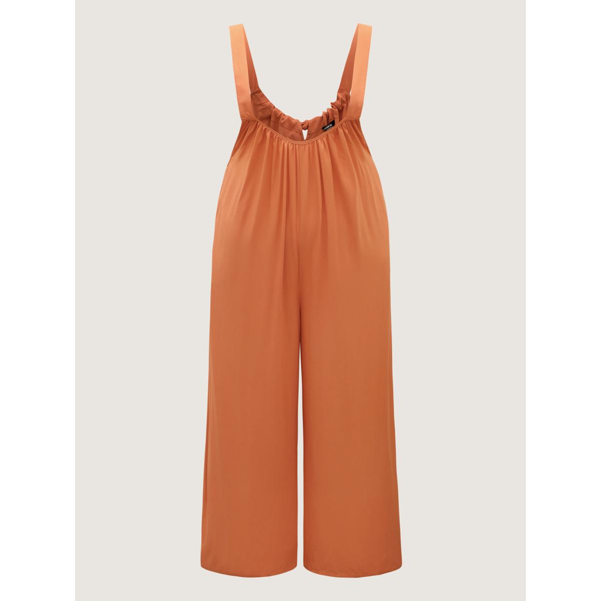 Plus Size OrangeRed Rayon Backless Adjustable Straps Jumpsuit Women Sleeveless Non Everyday-Casual Loose Jumpsuits BloomChic 30/6X Product Image