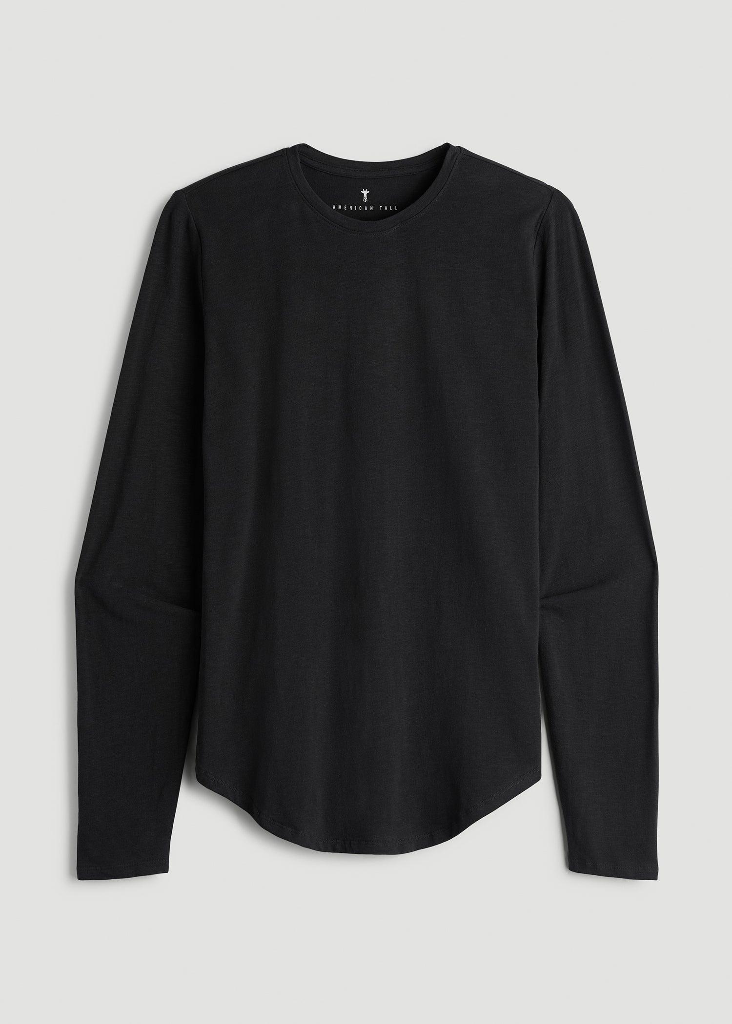 Slub Long Sleeve Scoop Tee for Tall Men in Black Male Product Image