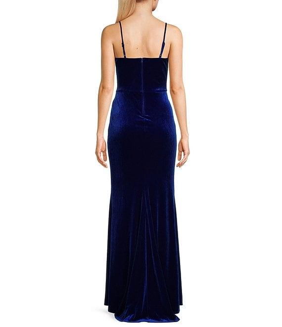 City Vibe Spaghetti Straps Ruched Rhinestone Long Slim Dress Product Image