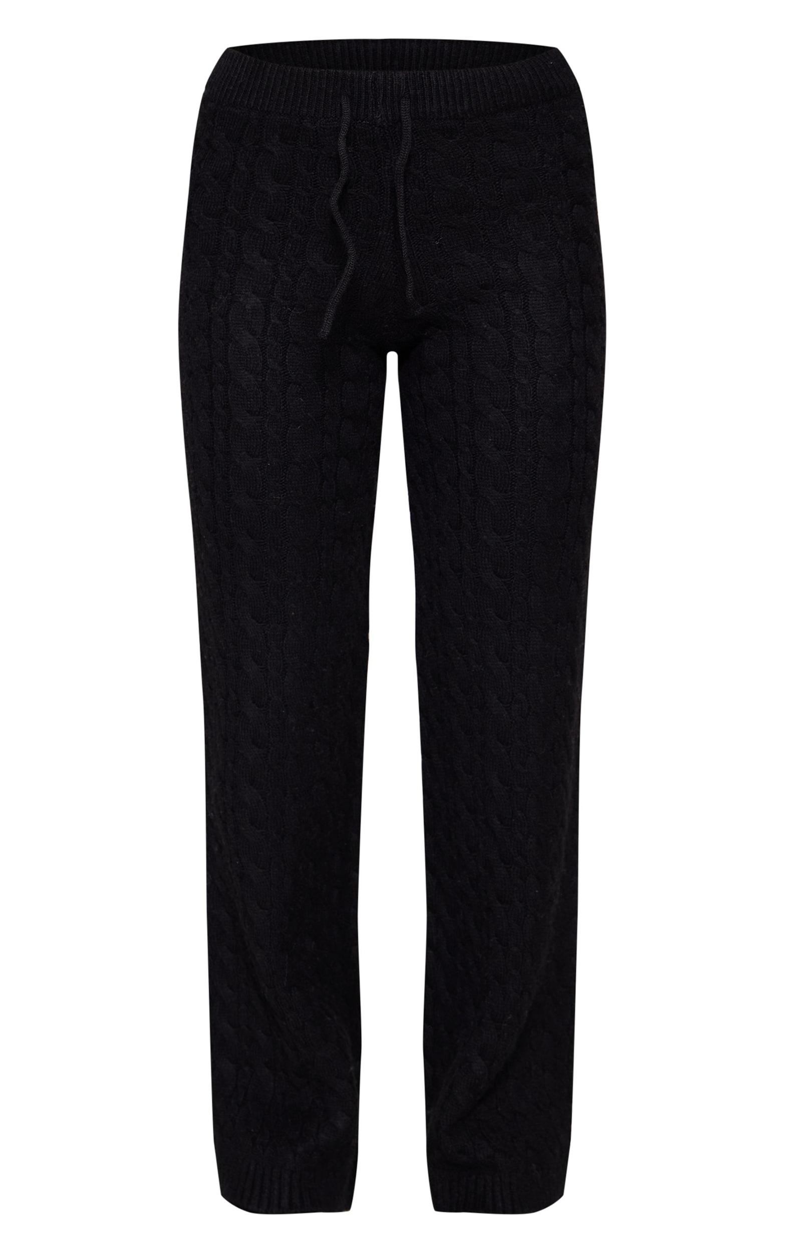 Black Cable Knit Drawstring Waist Pants Product Image