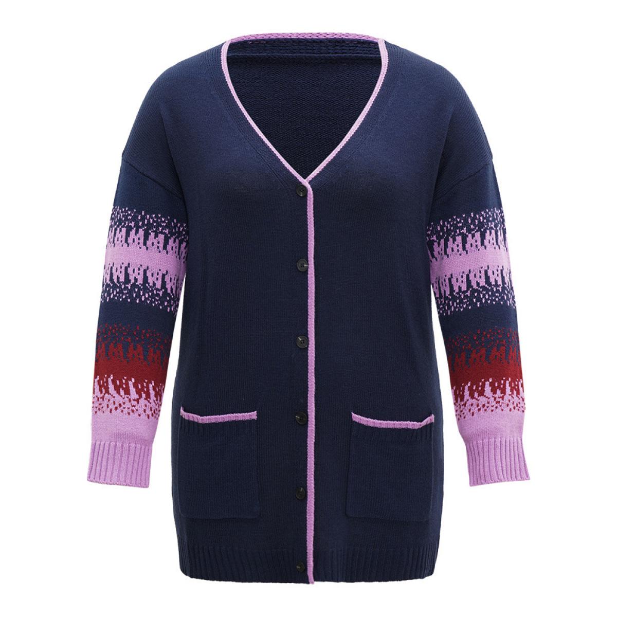 Plus Size Contrast Heather Pocket Open Front Cardigan Midnight Women Casual Loose Long Sleeve Everyday Cardigans BloomChic 12/L Product Image