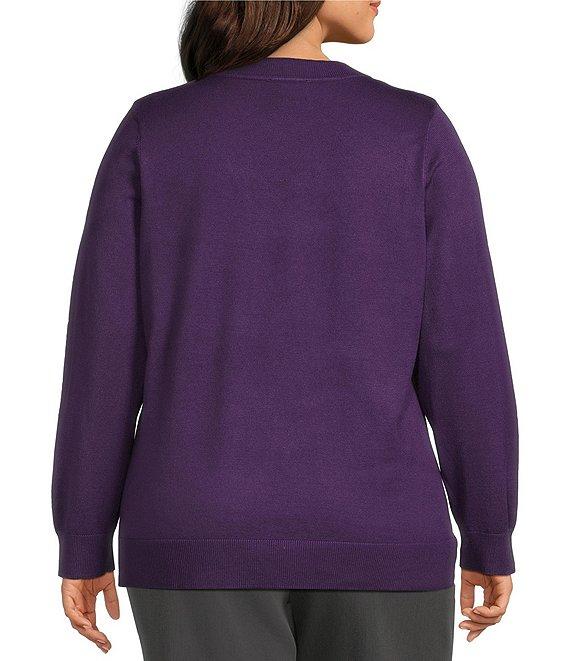 Investments Plus Size Jeweled V-Neck Long Sleeve Pullover Top Product Image