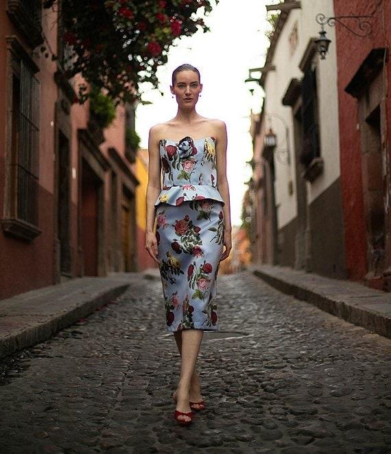 Damaris Bailey Coordinating Delicias Rose Print Pencil Midi Skirt Product Image