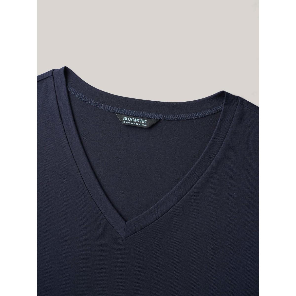 Plus Size Embroidered Trumpet Sleeve V-Neck T-Shirt Indigo Women Casual Embroidered V-neck Everyday T-shirts BloomChic 22-24/3X Product Image